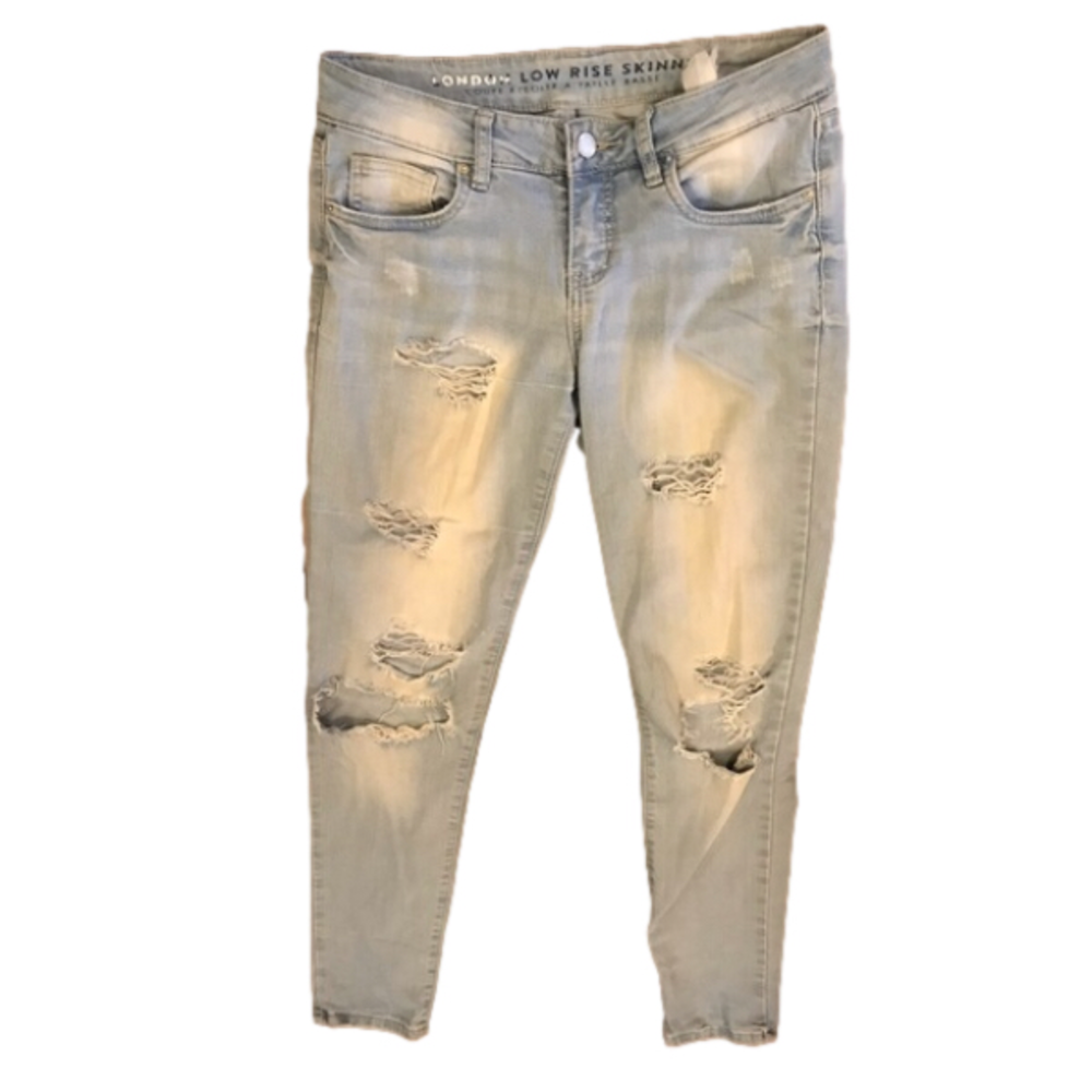 London Low Rise Skinny Distressed Washed Out DenimJeans